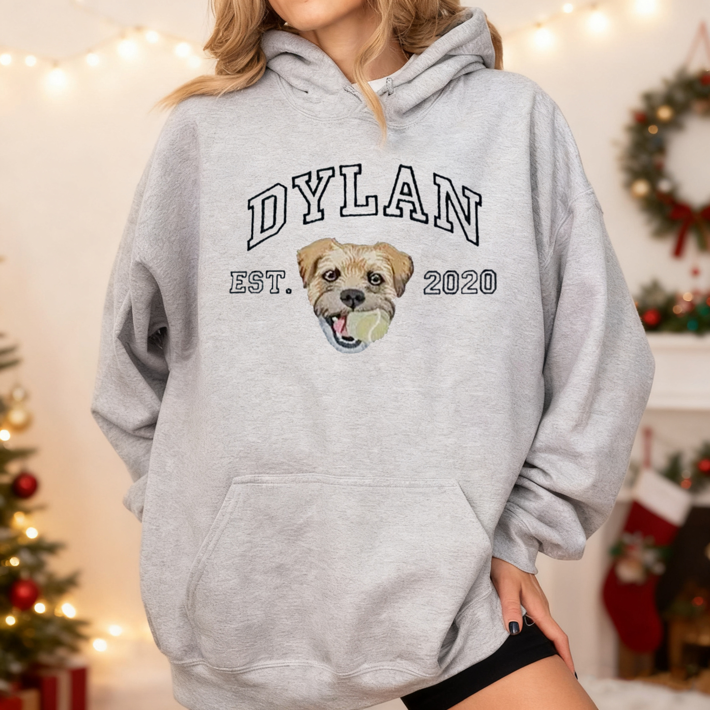 Custom Embroidered Sweatshirt with Dog Face Varsity from Photo, Gift for Pet Lovers