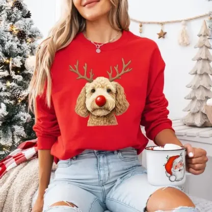Custom Christmas Dog Photo Sweatshirt, Funny Dog Reindeer Sweatshirt