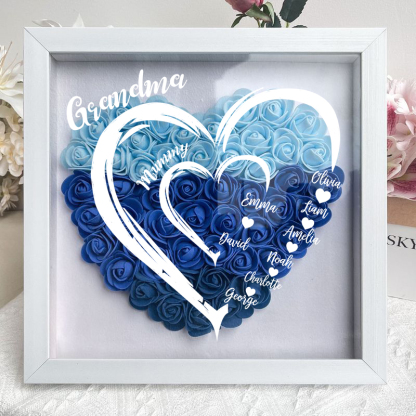 Grandma Hearts Mom Hearts - Personalized Flower Shadow Box-forlovever