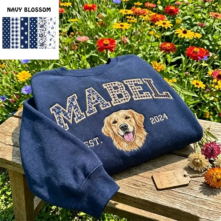 Custom Pet Portrait Patchwork Appliqué Embroidered Sweatshirt Hoodie T-Shirt
