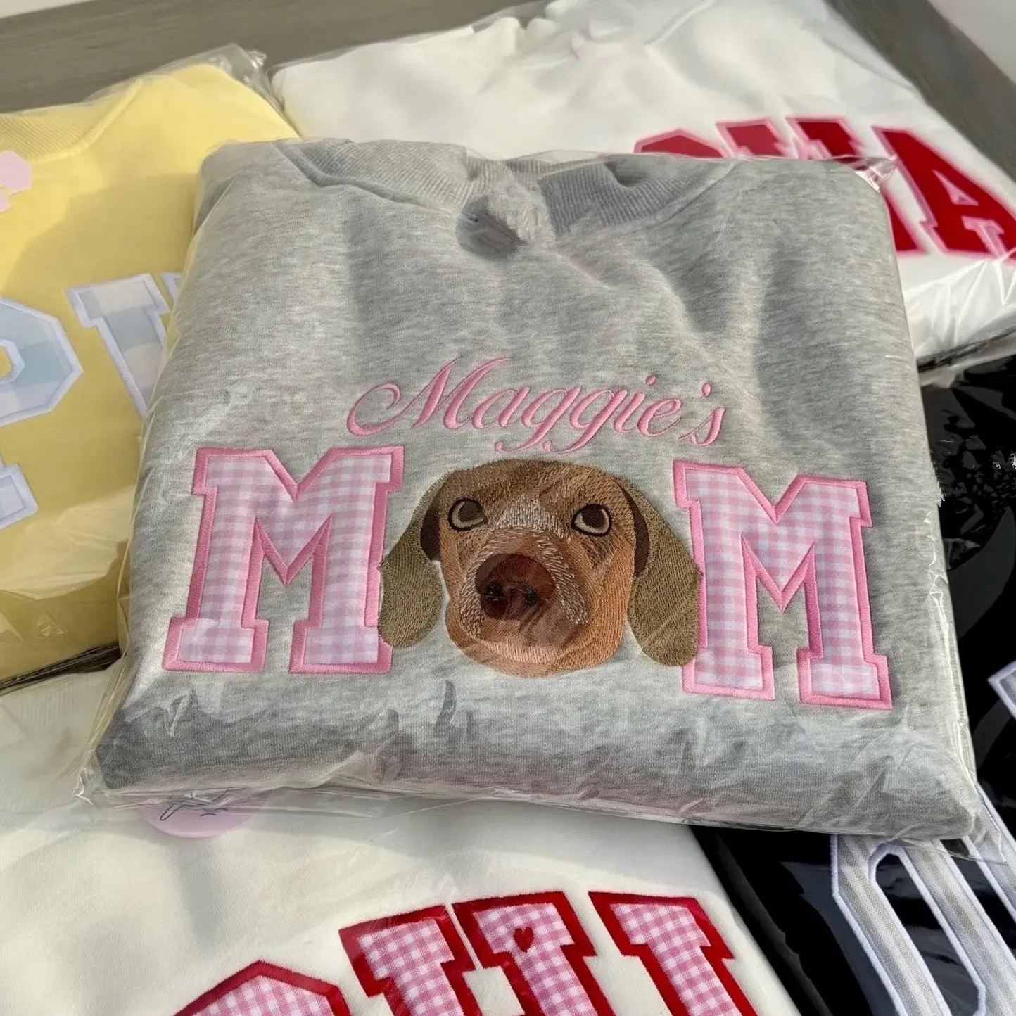 Custom Pet Portrait Mock Neck Sweatshirt, Personalized Embroidered Appliqué Dog Sweatshirt