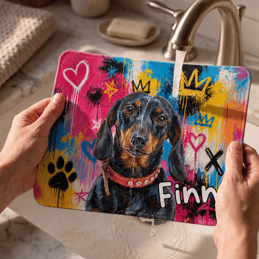 Personalized Graffiti Oil Painting Style Pet Photo Desk Mat Mouse Pad with Name Daily Use Birthday Gift for Family Friend Pet Owner