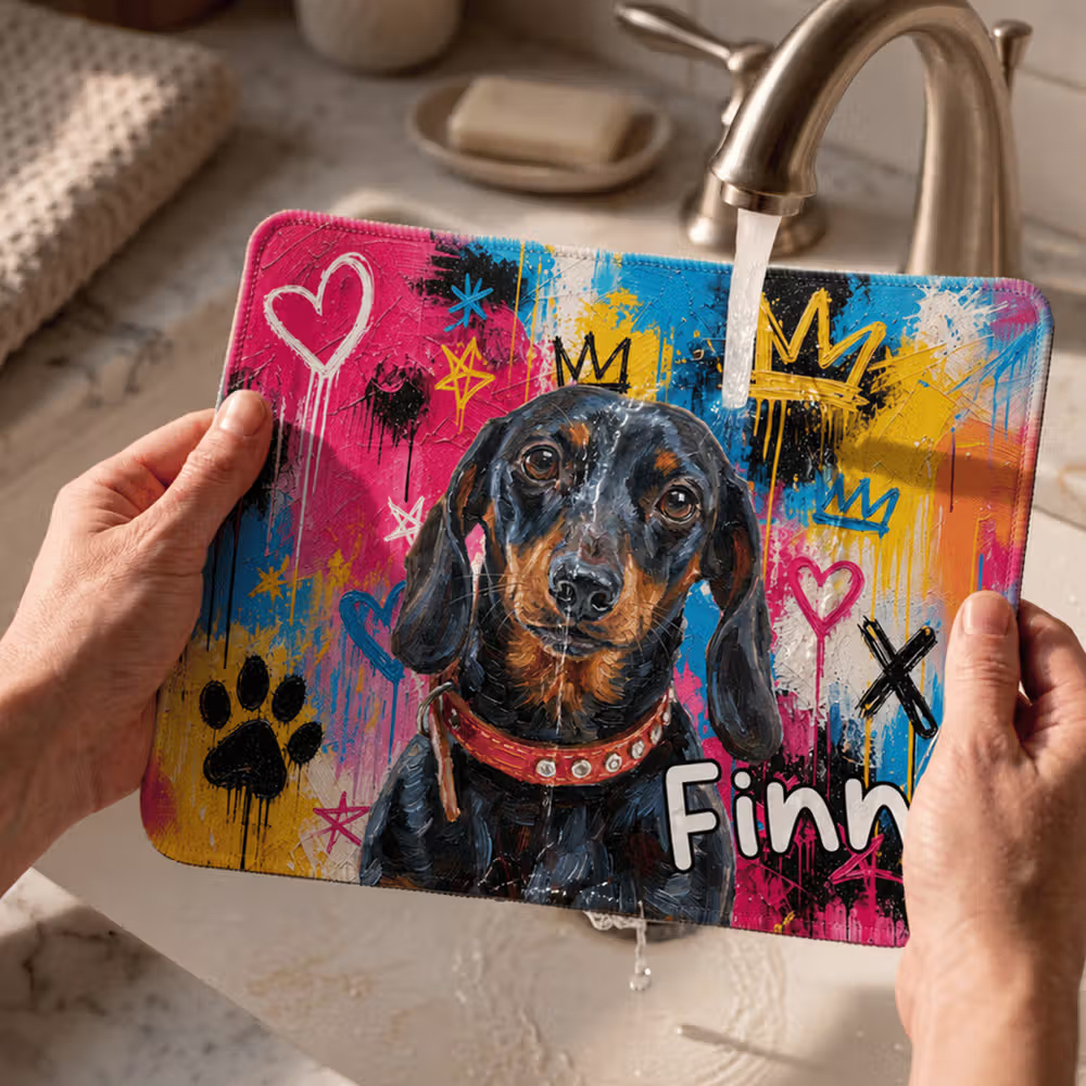 Personalized Graffiti Oil Painting Style Pet Photo Desk Mat Mouse Pad with Name Daily Use Birthday Gift for Family Friend Pet Owner