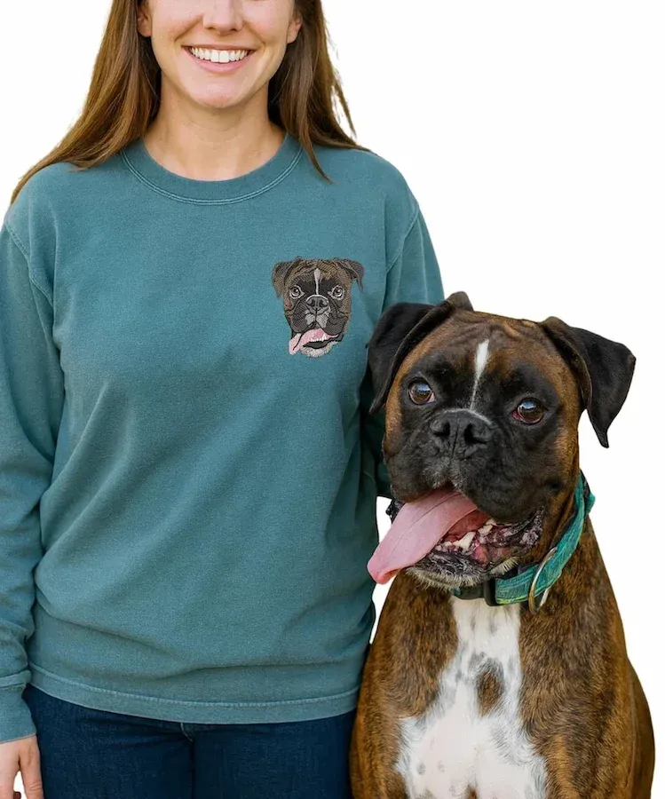 Custom Dog Embroidered Vintage Wash Sweatshirt T-Shirt