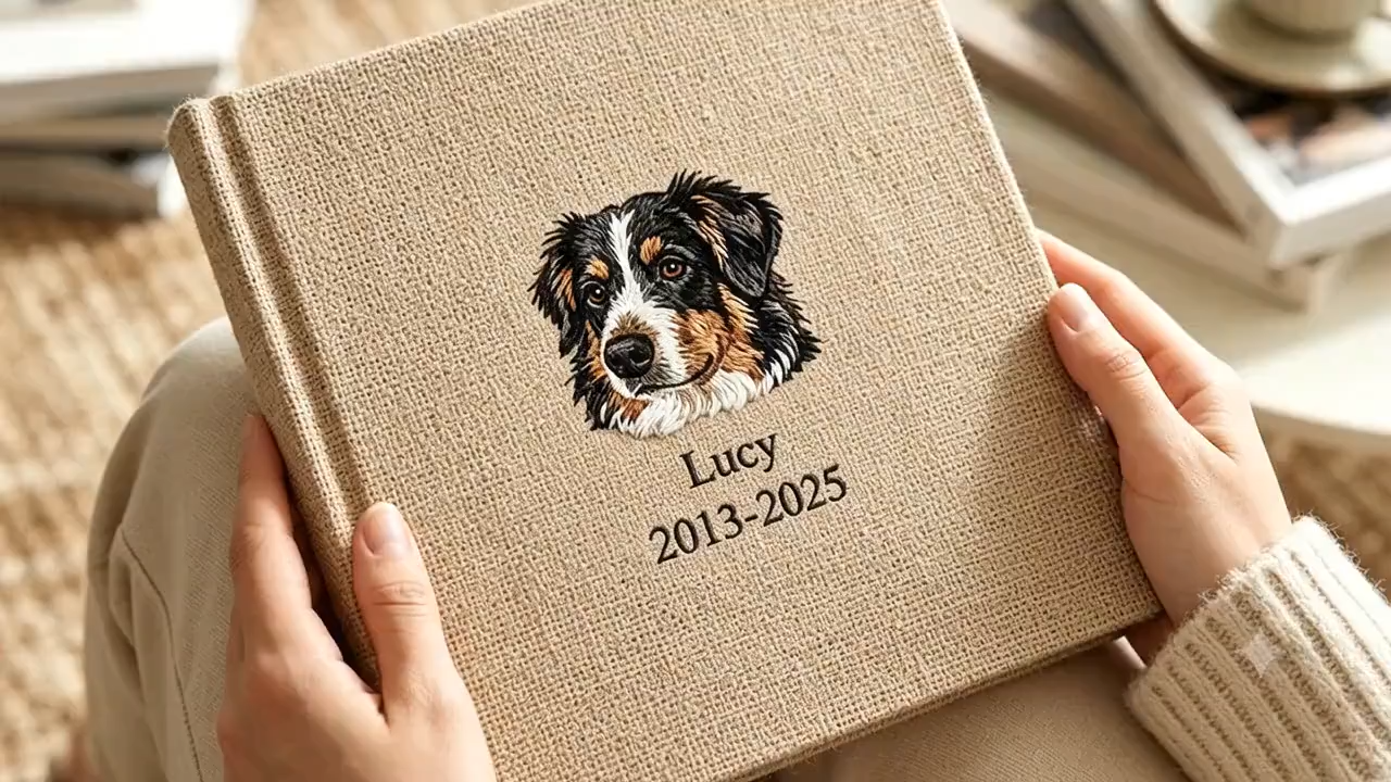 Custom Embroidered Pet Photo Album, Personalized Dog or Cat Memorial Scrapbook, DIY Pet Memory Book, Pet Loss Sympathy Gift
