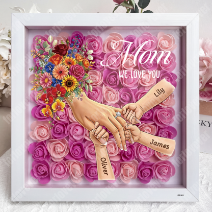 Forlovever™ Personalized Mommy Holding Hands Shadow Box – Custom Kids Names Floral Heart Frame Gift for Mom & Grandma | Mother’s Day Gift