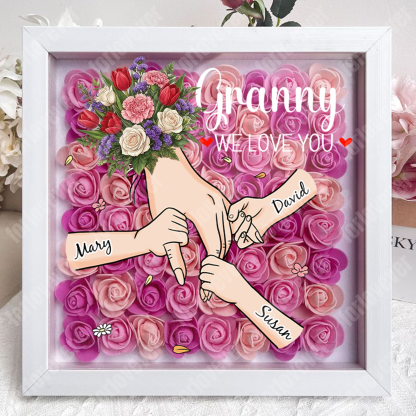 Forlovever™ Personalized Floral Mommy Holding Hands Shadow Box – Custom Kids Names Floral Heart Frame Gift for Mom & Grandma | Mother’s Day Gift