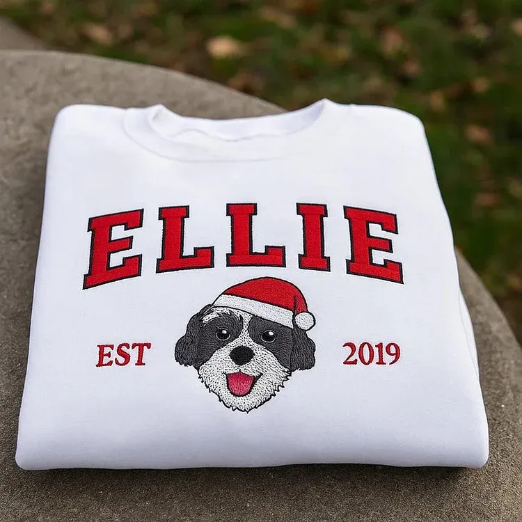 Custom Pet Portrait Christmas Hats Preppy-Style Embroidered Sweatshirt, Hoodie, T-Shirt-forlovever