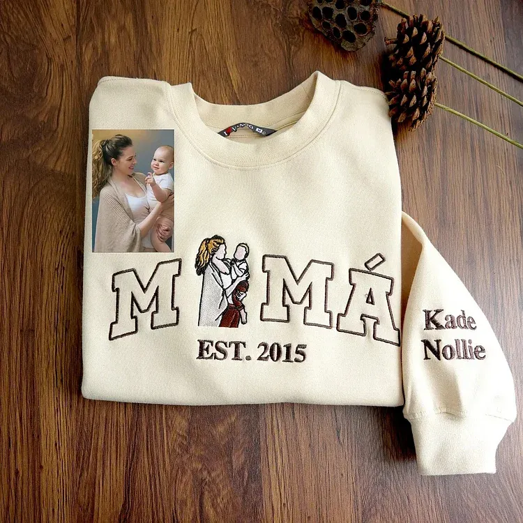 Customized Mom Mother-Child Photo Mother's Day Embroidered Sweatshirt