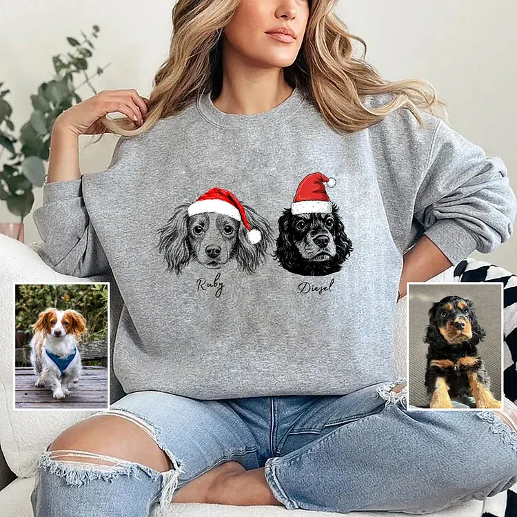 Custom Pete Photo Santa Hat Graphic Crewneck Sweatshirt Hoodie