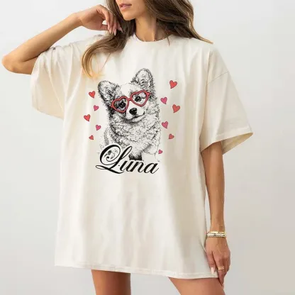 Custom Pet Valentine’s Day Sweatshirt - Personalized Dog/Cat Heart Glasses Graphic Crewneck