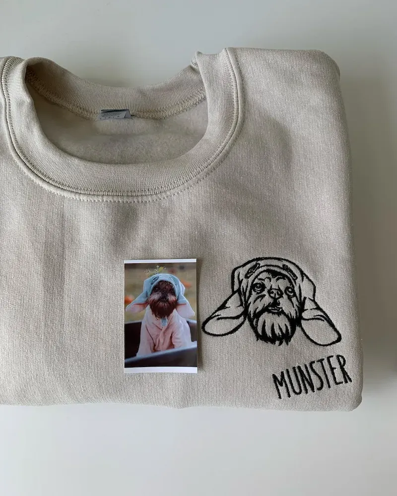 Custom Embroidered Cat Face Sweatshirt from Your Photo with Cat Names on Sleeve