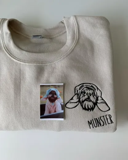 Custom Embroidered Cat Face Sweatshirt from Your Photo with Cat Names on Sleeve