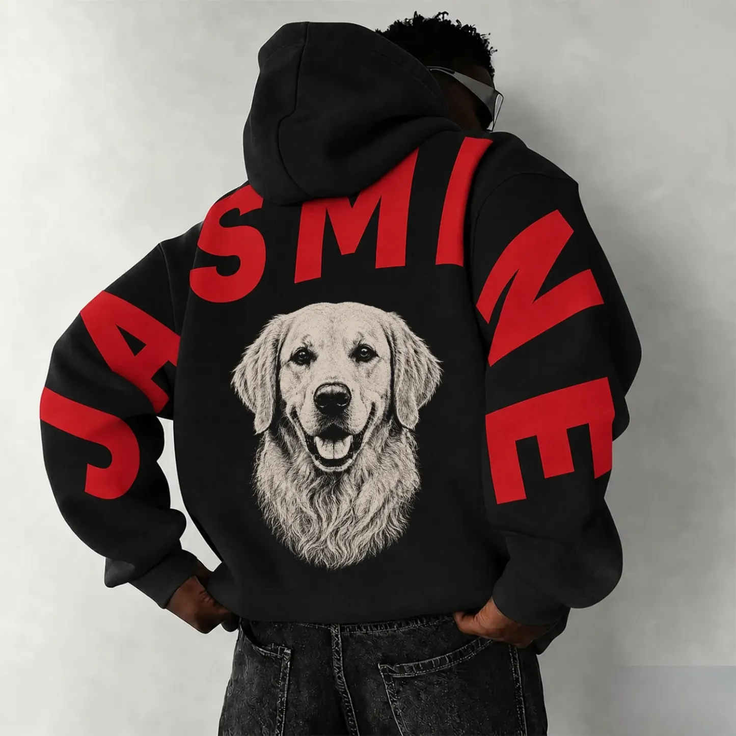 Custom Pet Portrait Sweatshirt with Solid Big Back Name, Personalized Dog Mom Hoodie
