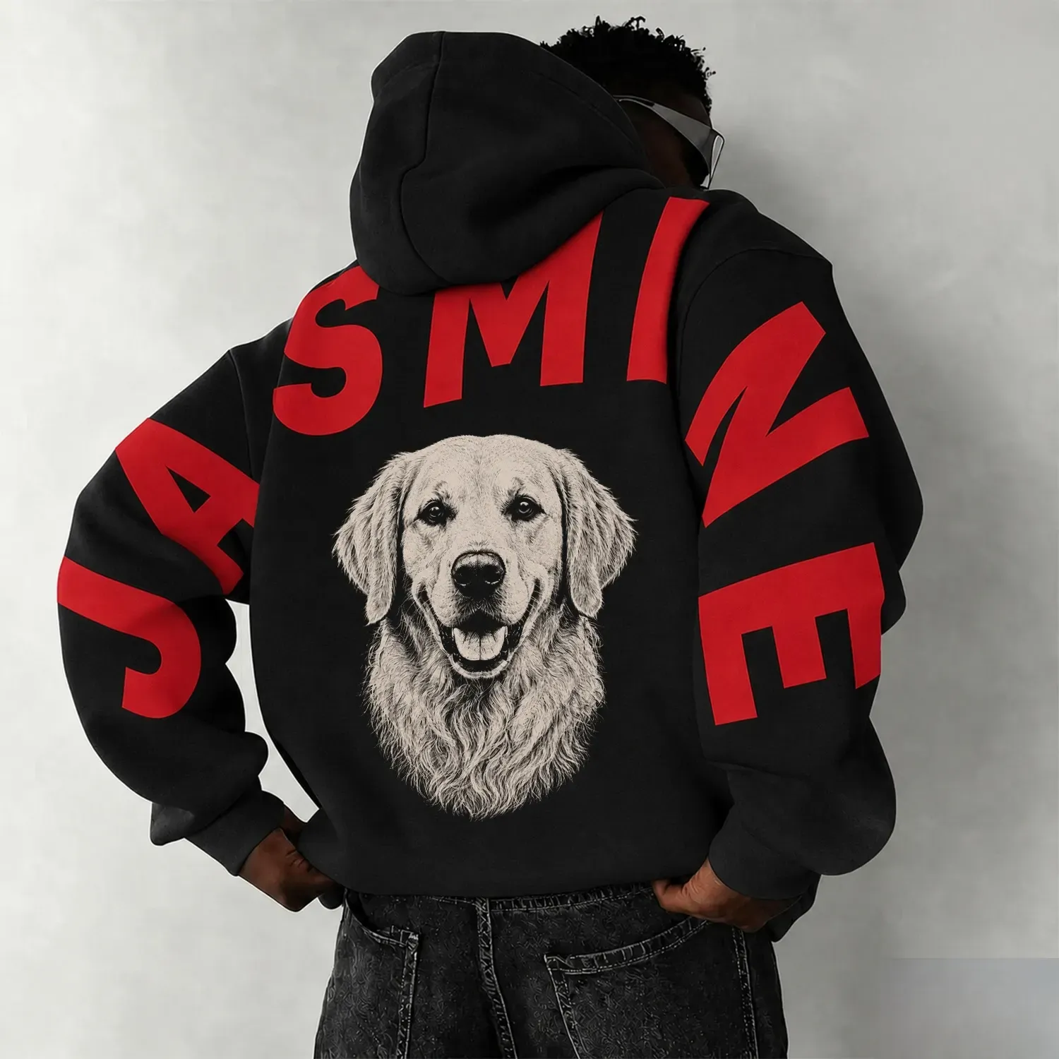 Custom Pet Portrait Sweatshirt with Solid Big Back Name, Personalized Dog Mom Hoodie