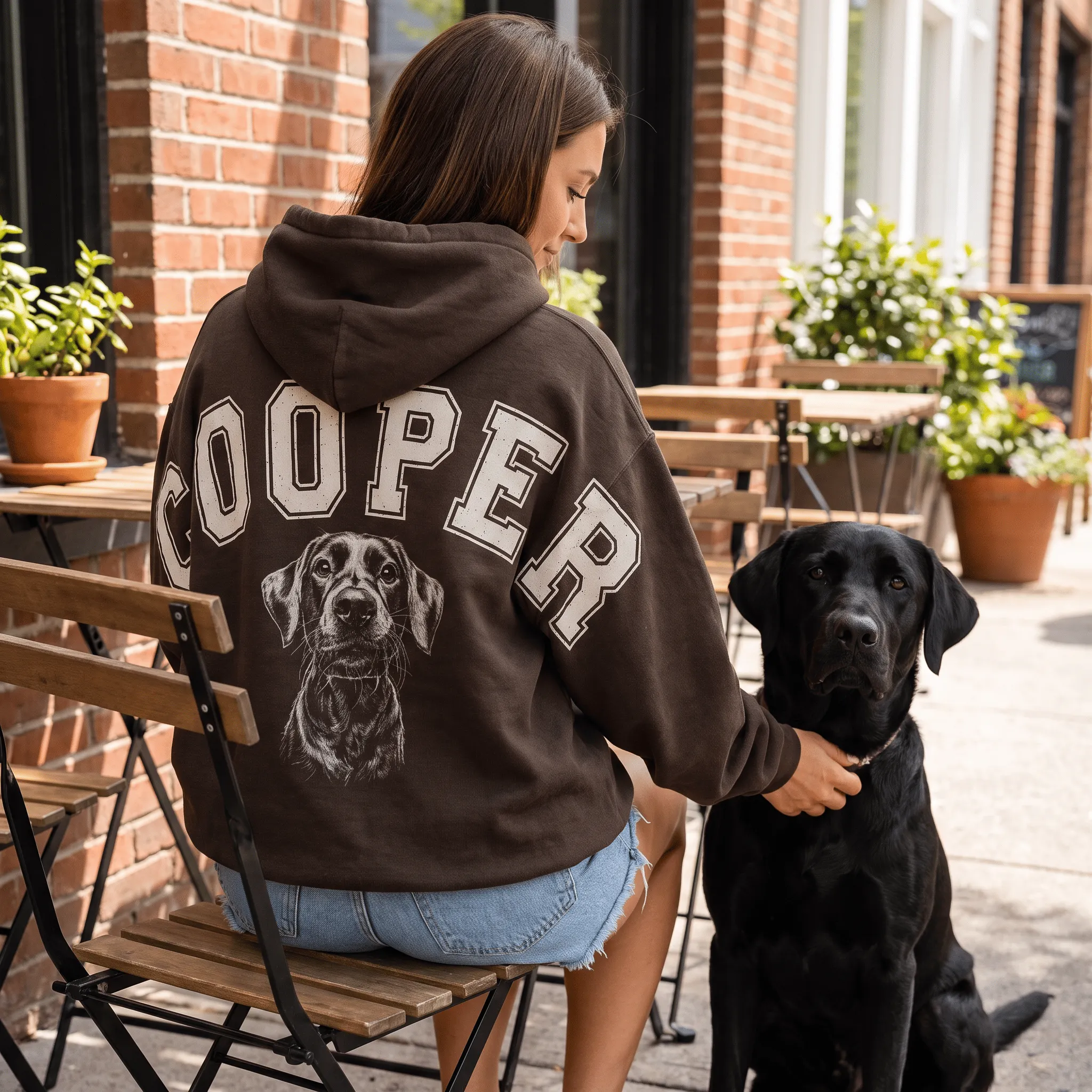 Custom Pet Portrait Sweatshirt with Distressed Big Back Name, Dog Mom Hoodie