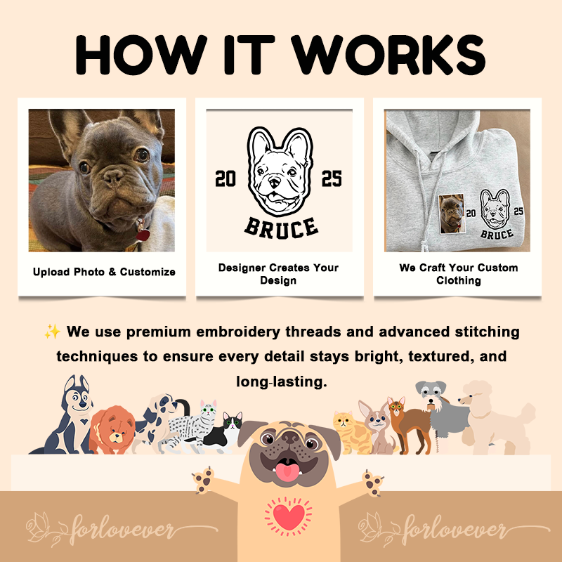 Custom Embroidered Pet Portraits EST Simple Icons T-Shirt, Sweatshirt, Hoodie-forlovever