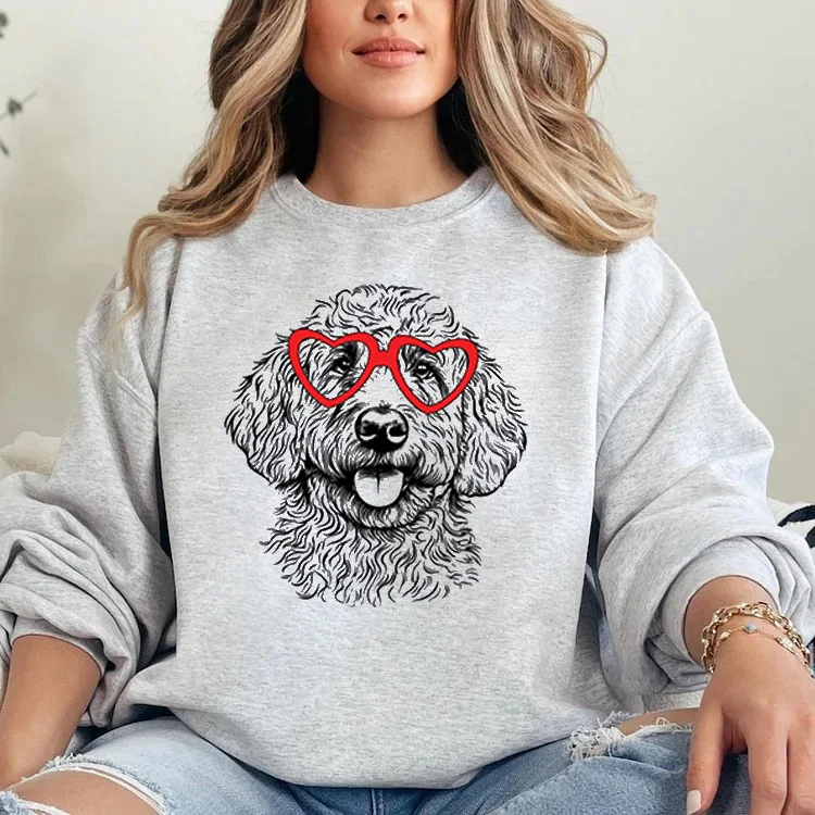Custom Pet Valentine’s Day Sweatshirt - Personalized Dog/Cat Heart Glasses Graphic Sweats