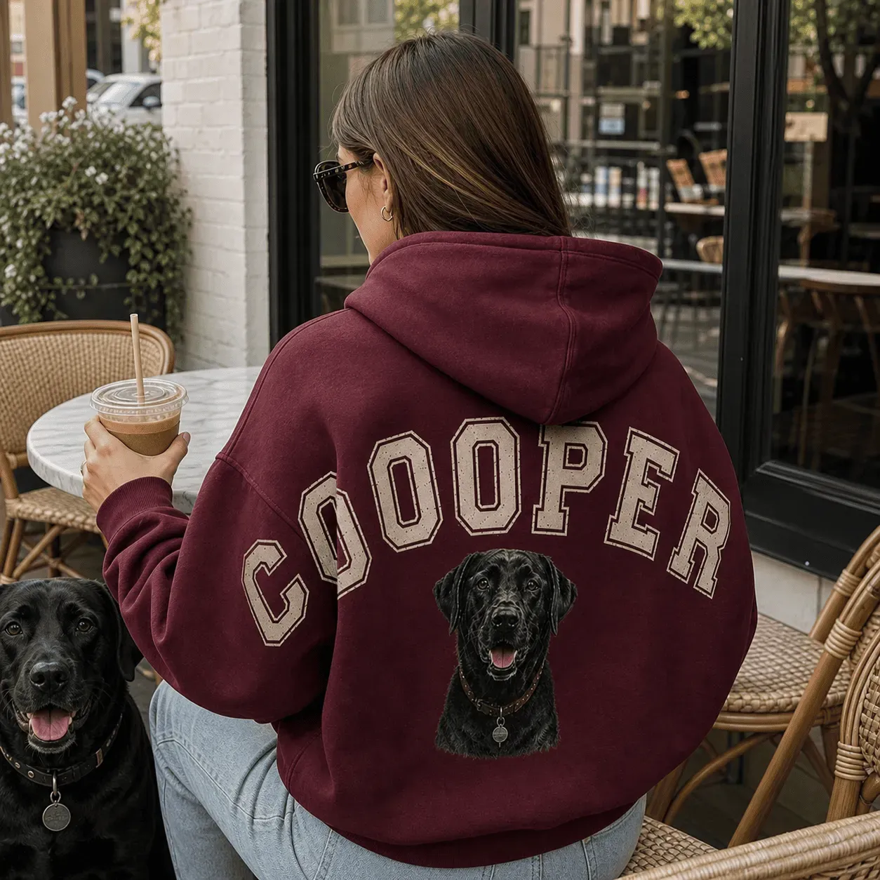 Custom Pet Portrait Sweatshirt with Distressed Big Back Name, Dog Mom Hoodie