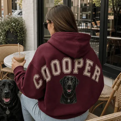 Custom Pet Portrait Sweatshirt with Distressed Big Back Name, Dog Mom Hoodie