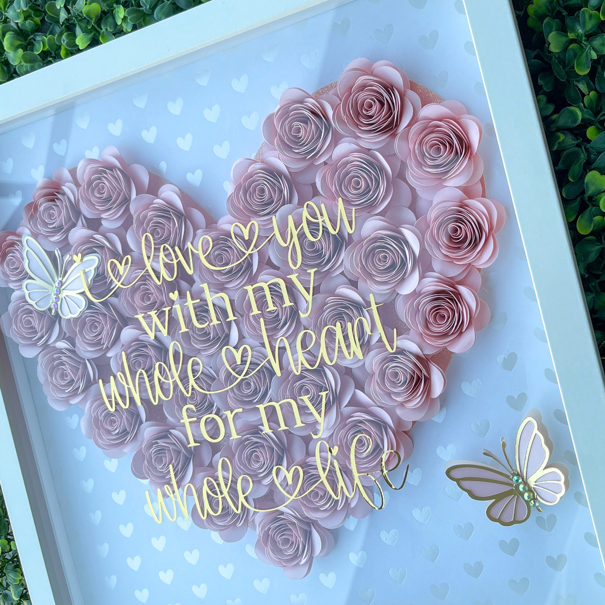 Valentines Heart Flower Shadow Box With Butterflies-forlovever
