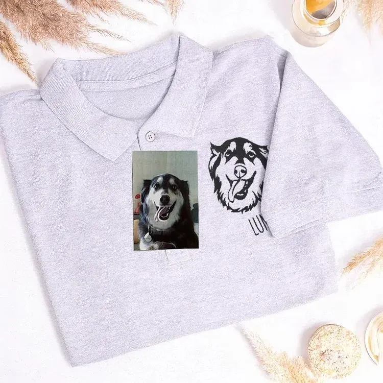 Custom Pet Photo Outline Embroidered Polo Shirt-forlovever