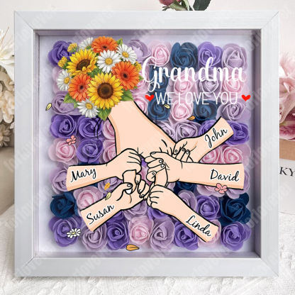 Forlovever™ Personalized Floral Mommy Holding Hands Shadow Box – Custom Kids Names Floral Heart Frame Gift for Mom & Grandma | Mother’s Day Gift