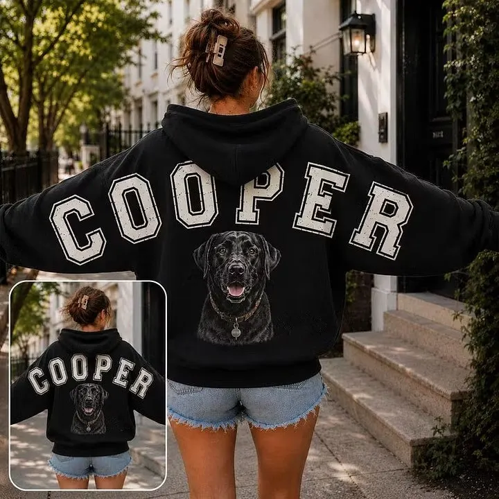 Custom Pet Portrait Sweatshirt with Distressed Big Back Name, Dog Mom Hoodie
