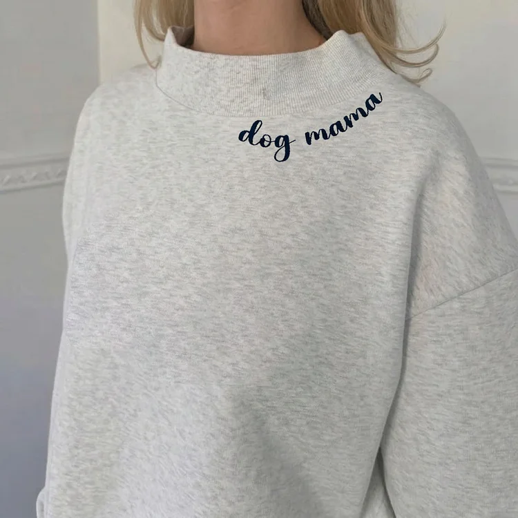 I Wear My Heart On My Sleeve Custom Pet Ears Embroidered Mockneck Sweatshirt