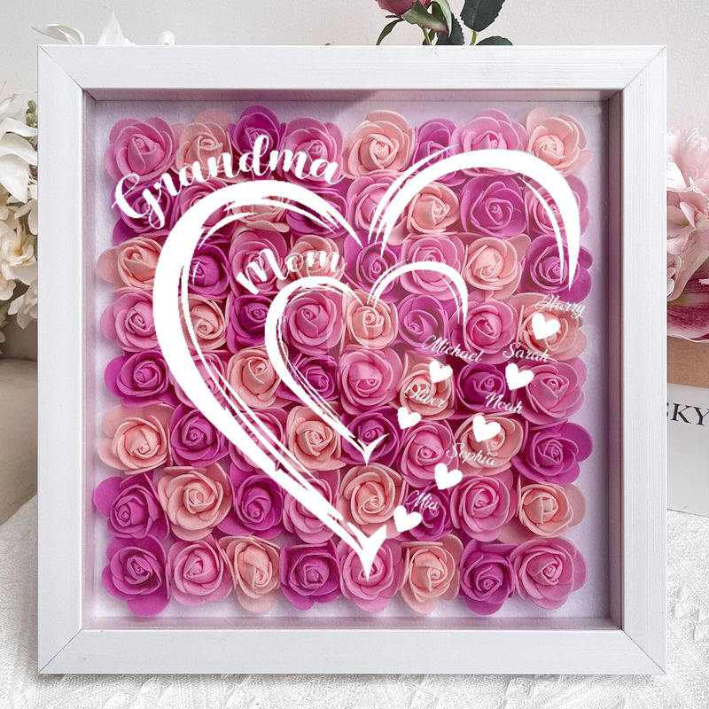 Grandma Hearts Mom Hearts - Personalized Flower Shadow Box-forlovever