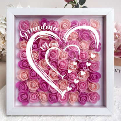 Grandma Hearts Mom Hearts - Personalized Flower Shadow Box-forlovever