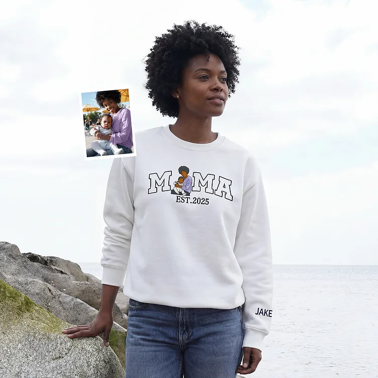 Customized Mom Mother-Child Photo Mother's Day Embroidered Sweatshirt