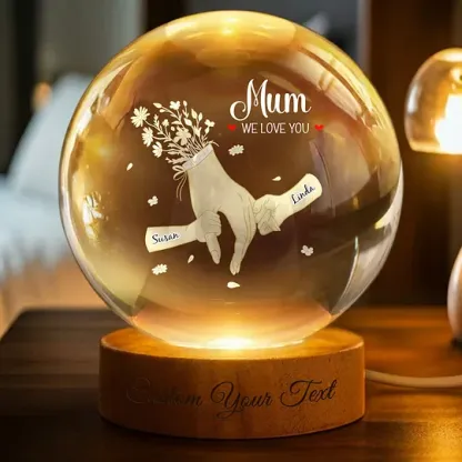 Holding Mommy's Hand and We Love You - Child's Name Lamp, Crystal 3D Ball Lamp