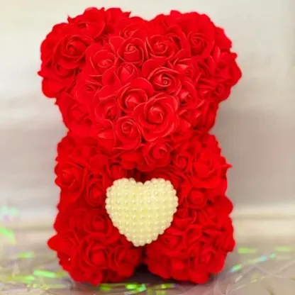 Rose Teddy Bear With Pearl (Handmade Rose, Preserved Forever)