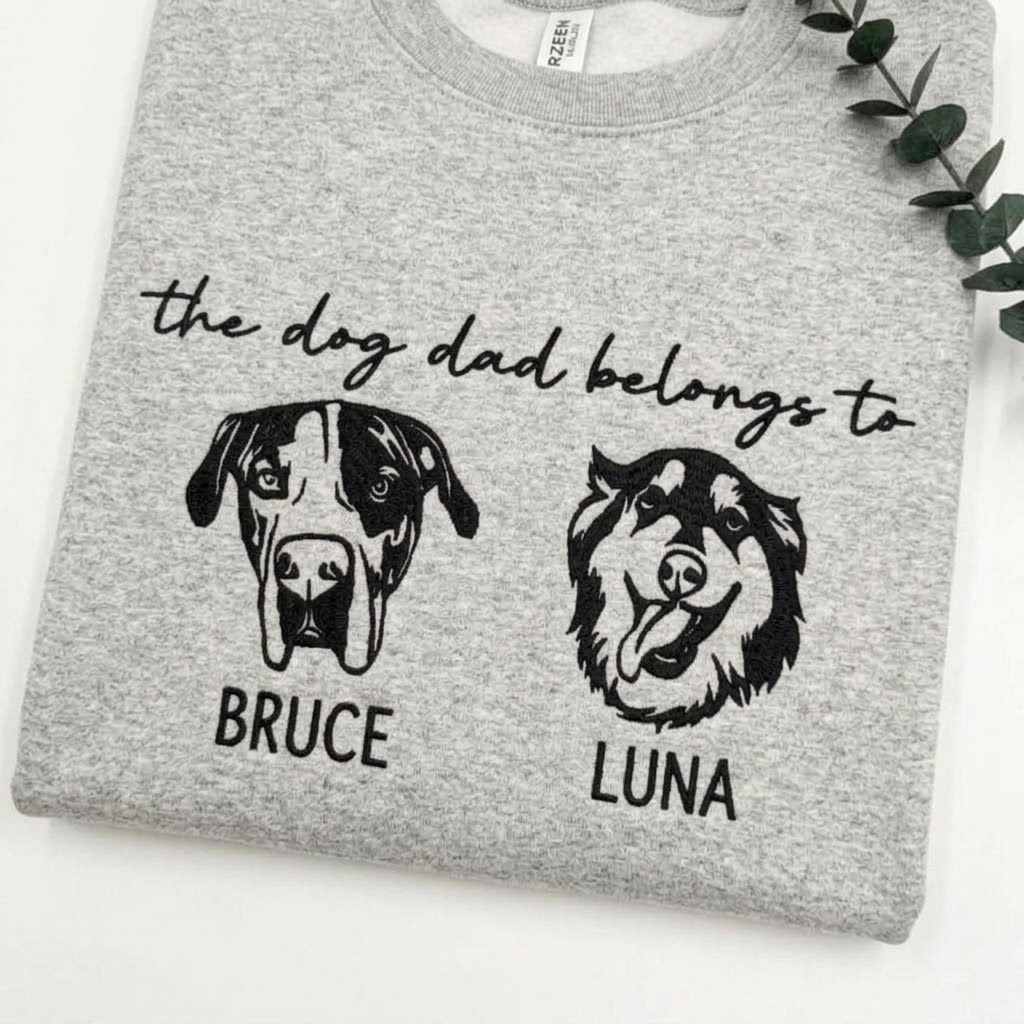 Custom Embroidered Pet Portrait Sweatshirt, Personalized Pet Lover Gift,For Dog Mom & Dad