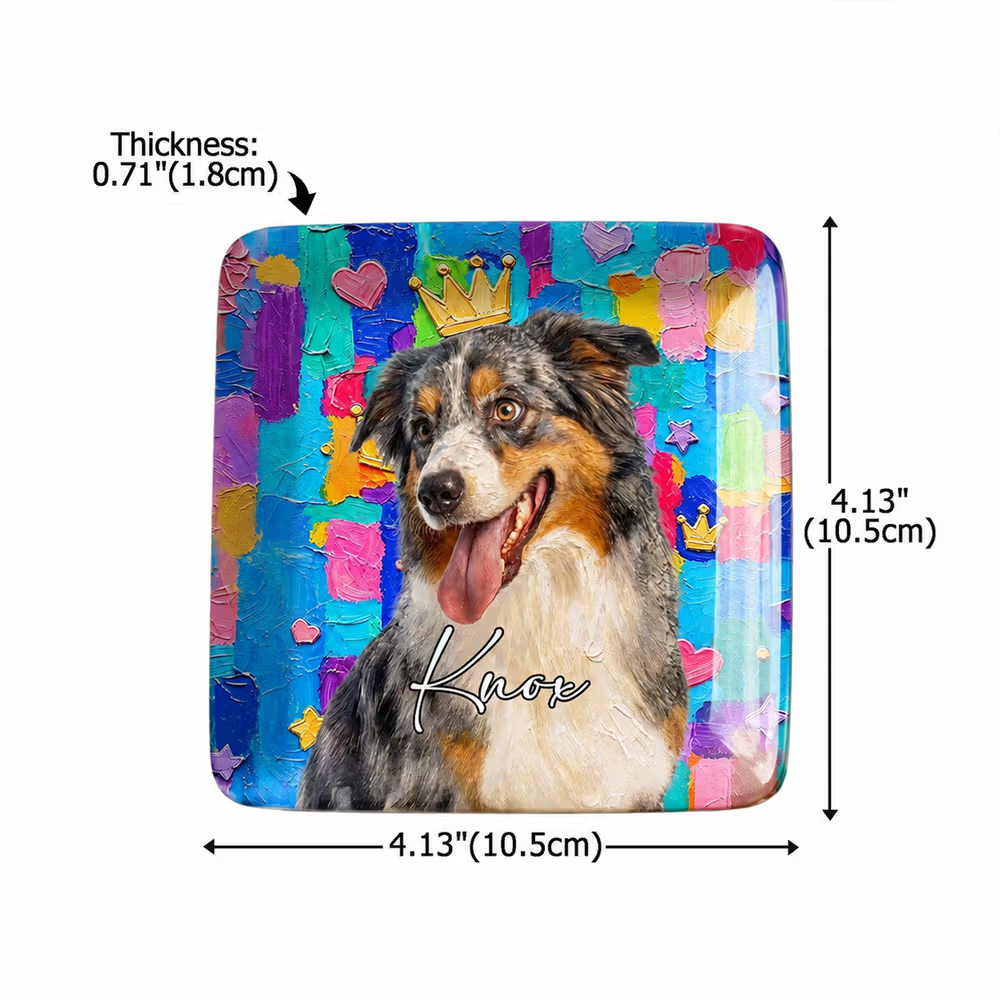 Personalized Graffiti Colorful Oil Painting Style Pet Photo Square Ceramic Trinket Jewelry Dish with Name Daily Use Birthday Gift for Pet Owner Lover