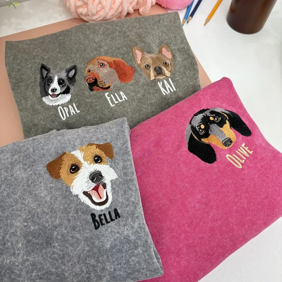 Custom Dog Embroidered Vintage Wash Sweatshirt T-Shirt