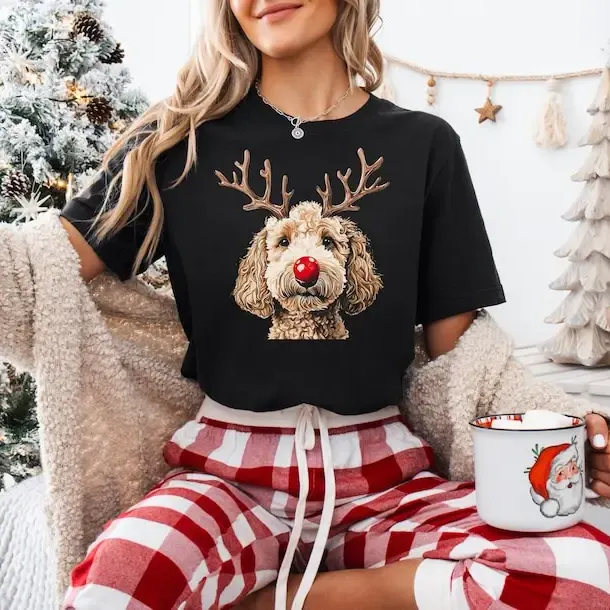 Custom Christmas Dog Photo Sweatshirt, Funny Dog Reindeer Sweatshirt