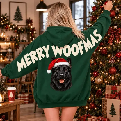 Custom Pet Portrait Santa Hat Sweatshirt — Merry Woofmas Back Print, Dog Mom Hoodie