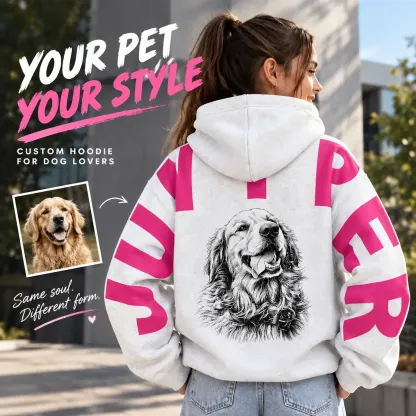Custom Pet Portrait Sweatshirt with Solid Big Back Name, Personalized Dog Mom Hoodie