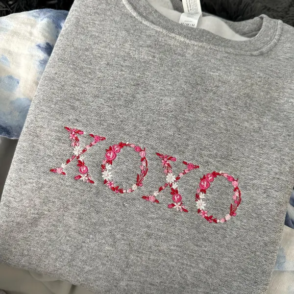 Embroidered XOXO Floral Sweats Valentines Flower Letter Hoodies