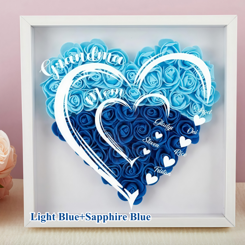 Grandma Hearts Mom Hearts - Personalized Flower Shadow Box-forlovever