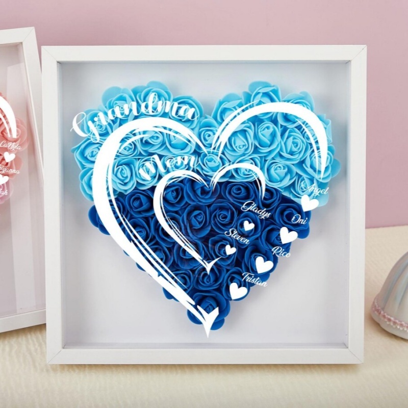 Grandma Hearts Mom Hearts - Personalized Flower Shadow Box-forlovever