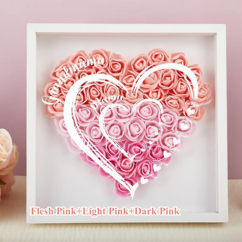 Grandma Hearts Mom Hearts - Personalized Flower Shadow Box-forlovever