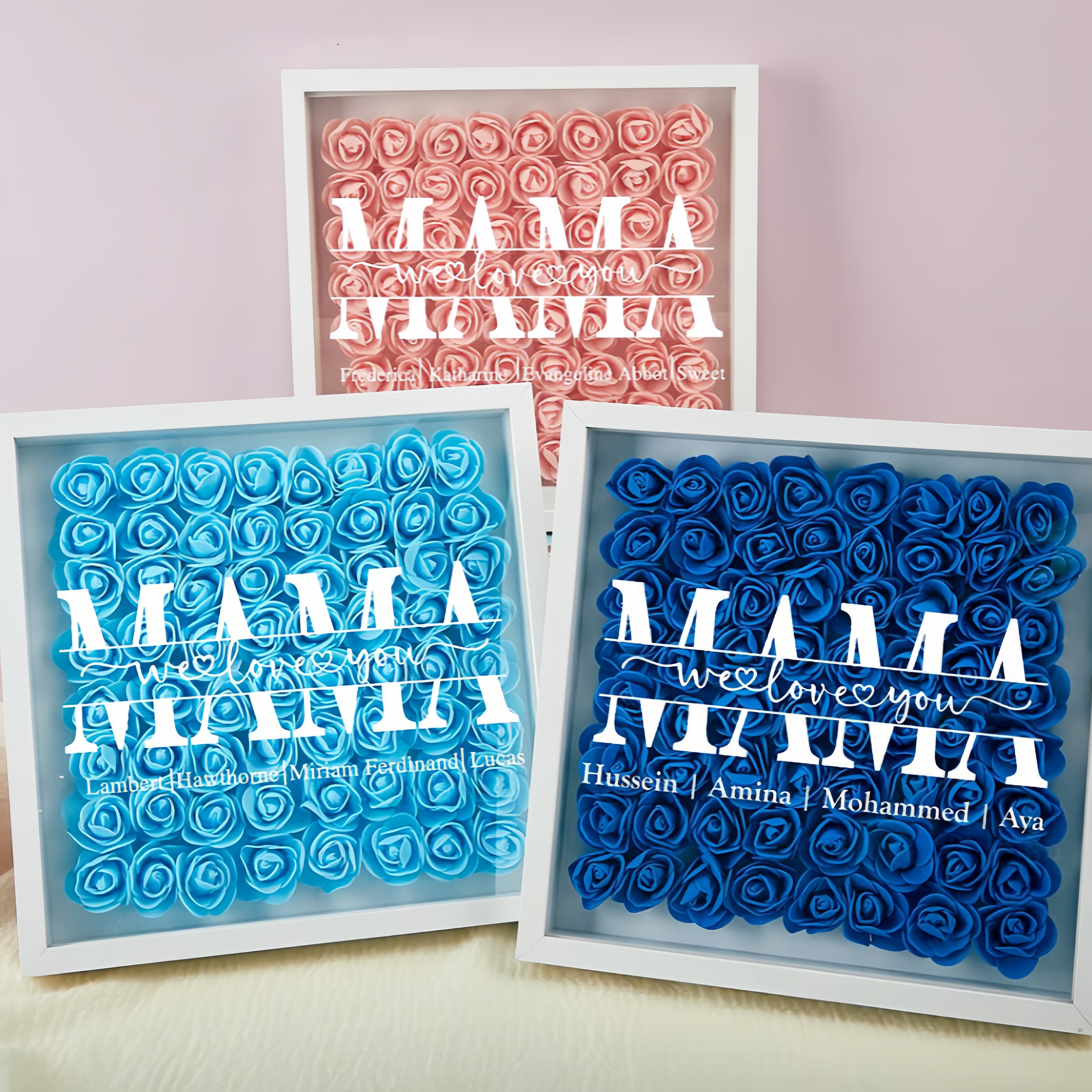 Mom/Grandma We Love You - Personalized Square Shaped Flower Shadow Box-forlovever