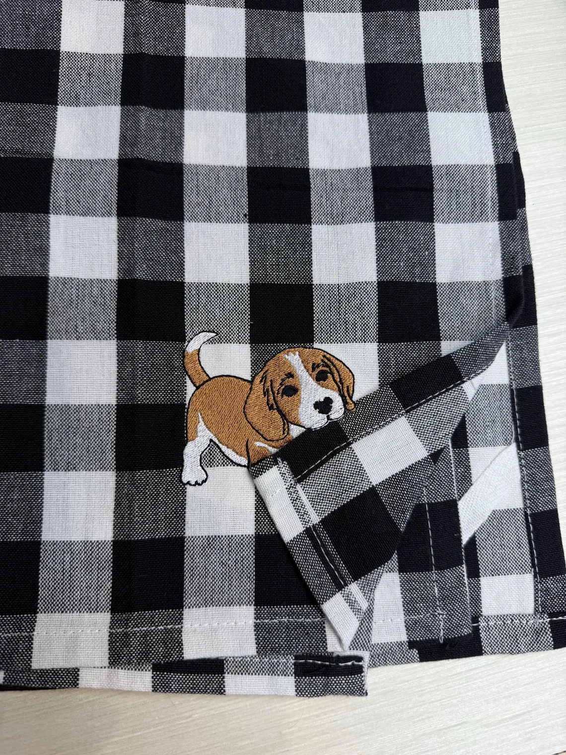 Custom Pet Portrait Beagle Puppy Plaid Kitchen Towel Personalized Dog Lover Gift