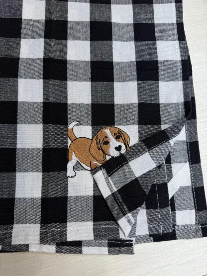 Custom Pet Portrait Beagle Puppy Plaid Kitchen Towel Personalized Dog Lover Gift