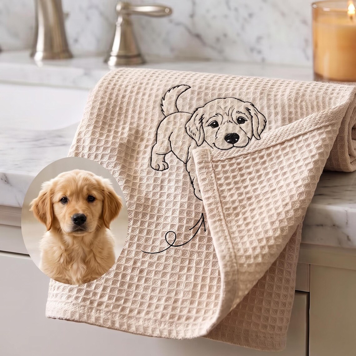 [Copy][Copy][Copy][Copy]Custom Pet Portrait Beagle Puppy Plaid Kitchen Towel Personalized Dog Lover Gift