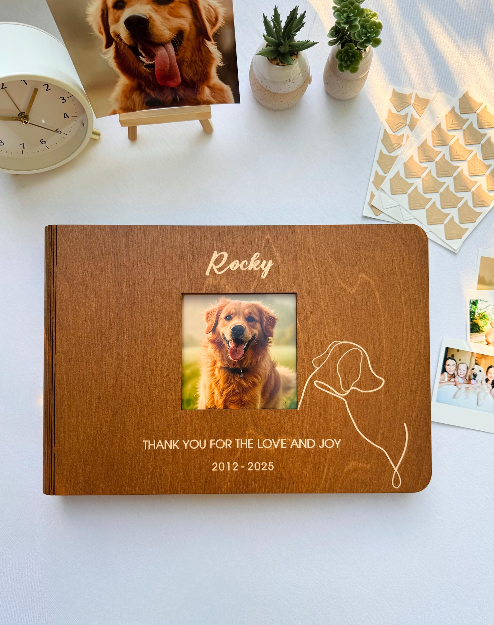 Personalized Wooden Pet Scrapbook Album, Custom Dog Portrait Photo Book, DIY Pet Memorial Keepsake, Dog Lover Gift