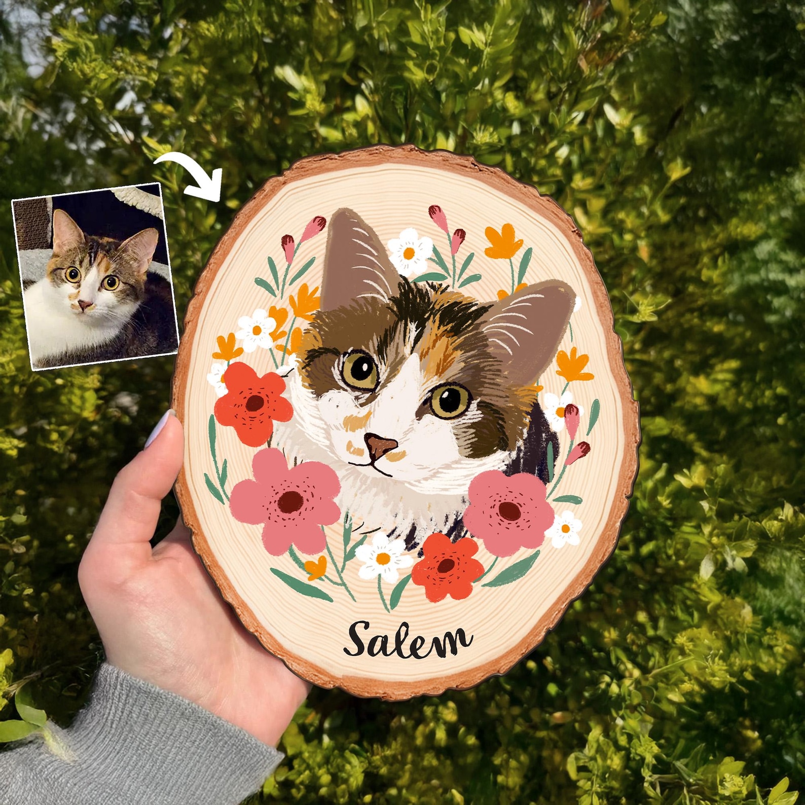 Custom Pet Portrait Wooden Wall Hanging, Personalized Cat Memorial Decor, Custom Pet Photo Wall Art, Pet Loss Remembrance Gift, Sympathy Gift for Pet Lovers